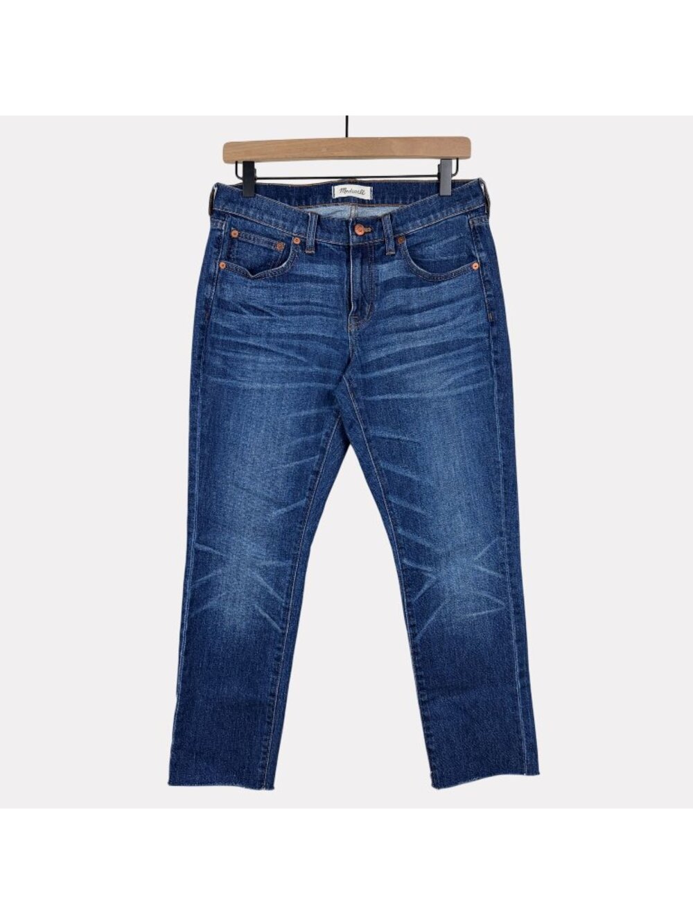 Madewell The Slim Boyjean Womens 26 Blue Medium Wash Raw Hem Five Pocket